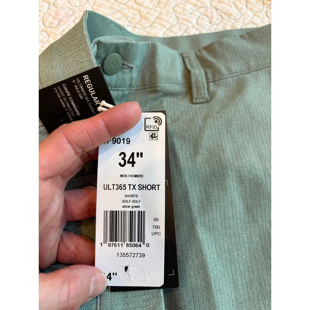 Adidas Mens Ultimate365 TX Golf Shorts Silver‎ Green 34 Regular Fit 9 Inseam